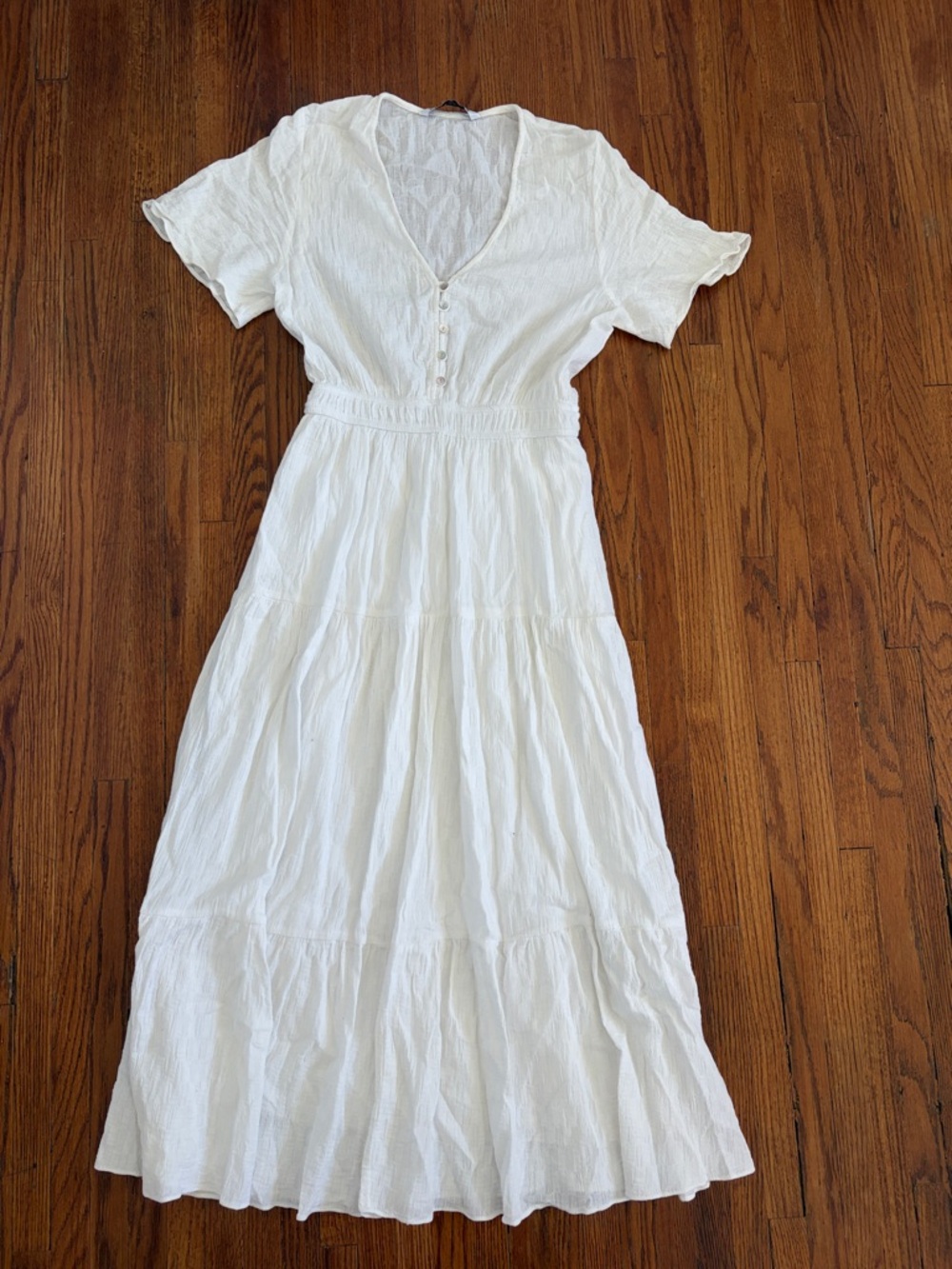 Zara White Tiered V-Neck Maxi Dress Small Boho Festival Bridal